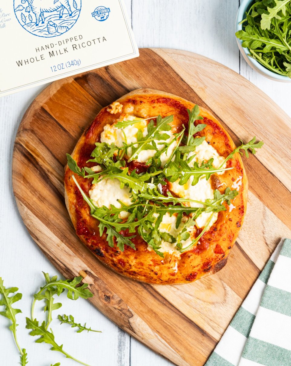 Bellwether Farms whole milk ricotta pizza with arugula