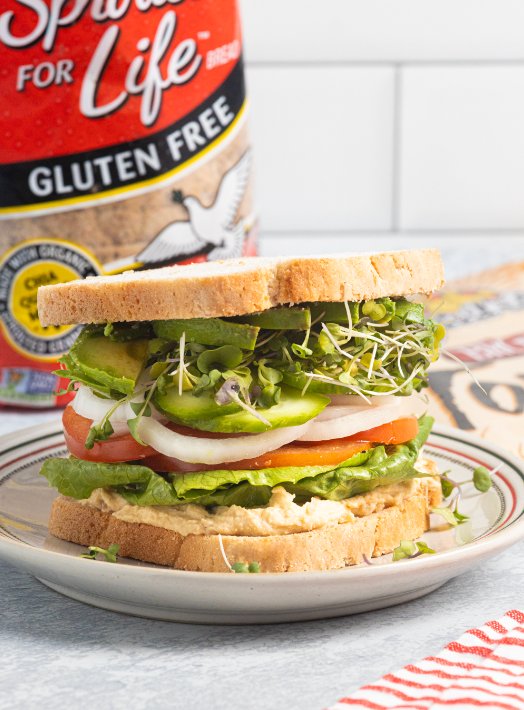 Food for Life gluten free sprouted bread veggie sandwich