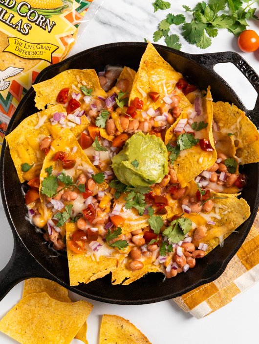Food for Life sprouted corn tortilla skillet nachos