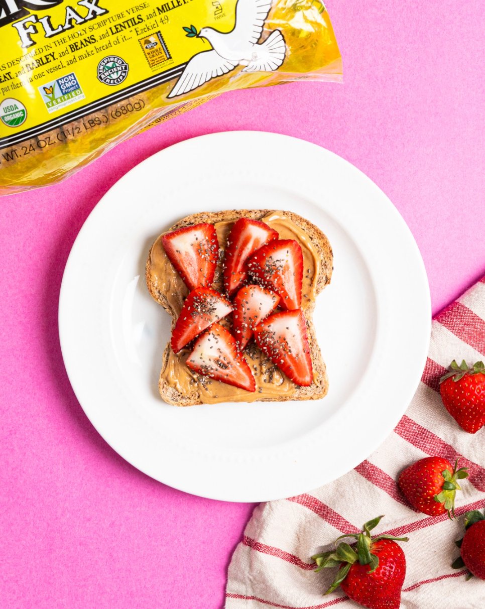 Food for Life Flax sprouted bread PB strawberry toast