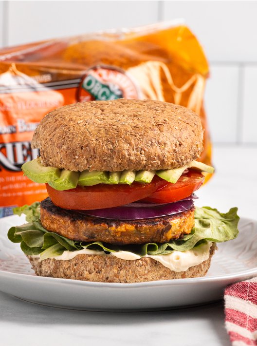 Food for Life Ezekiel sprouted burger bun with veggie patty