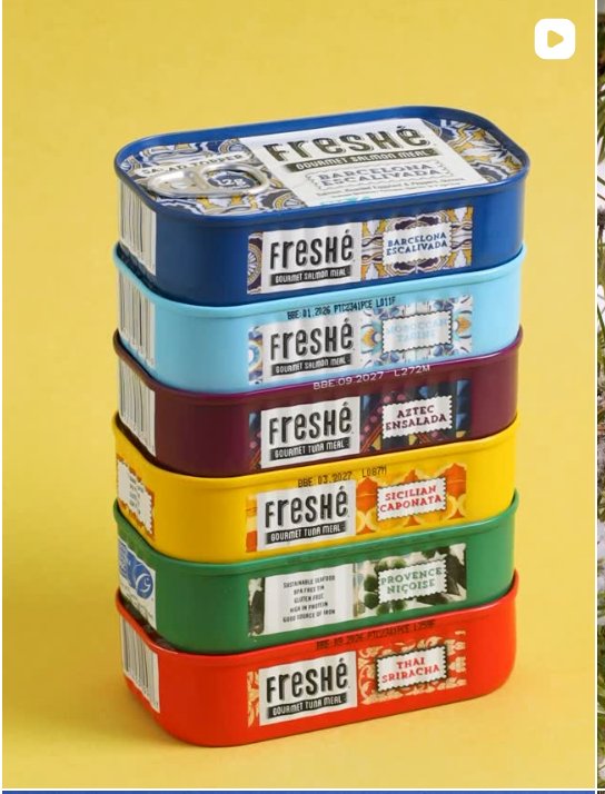 Freshé gourmet meal tins stacked reel
