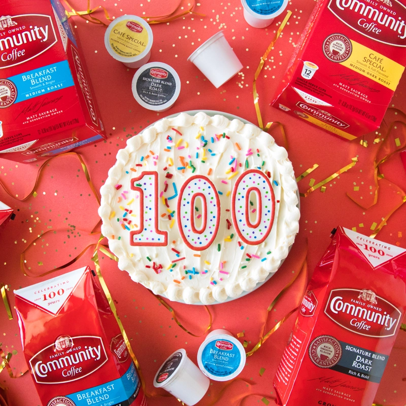 Community Coffee 100th anniversary product styling