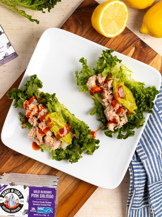 Henry and Lisa’s wild Alaskan pink salmon lettuce wraps