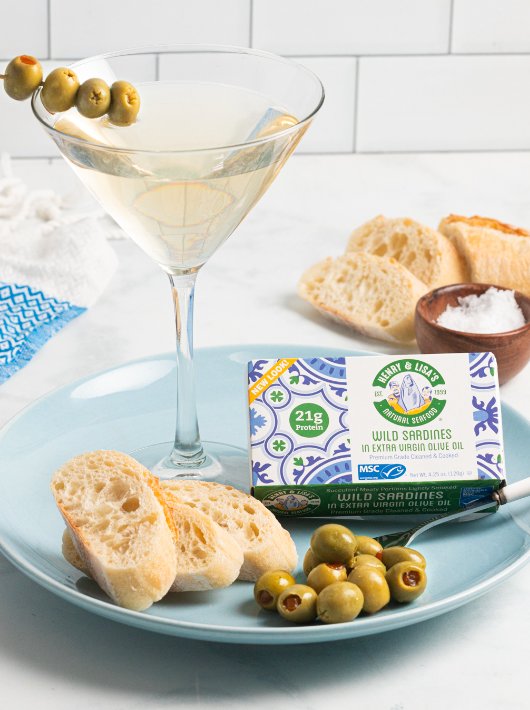 Henry and Lisa’s wild sardines dirty martini pairing