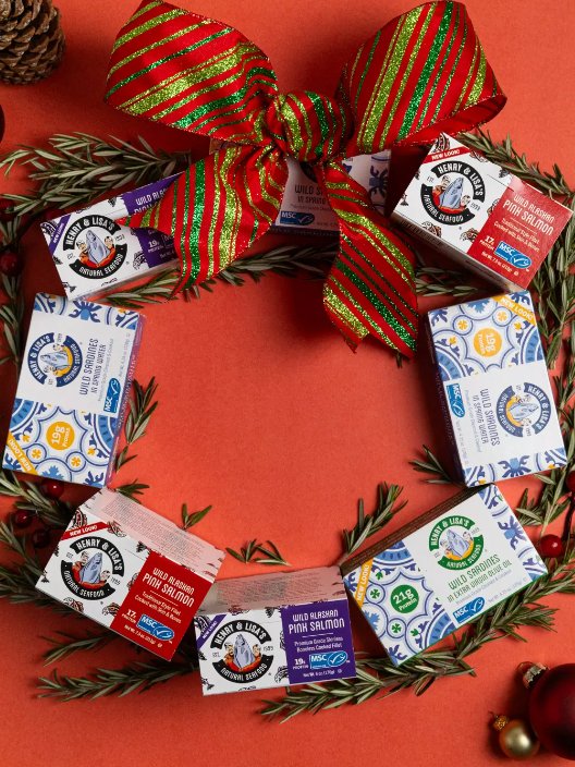 Henry and Lisa’s holiday gift wreath product arrangement