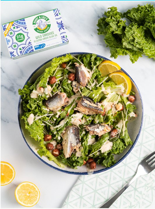 Henry and Lisa’s wild sardines green salad with hazelnuts